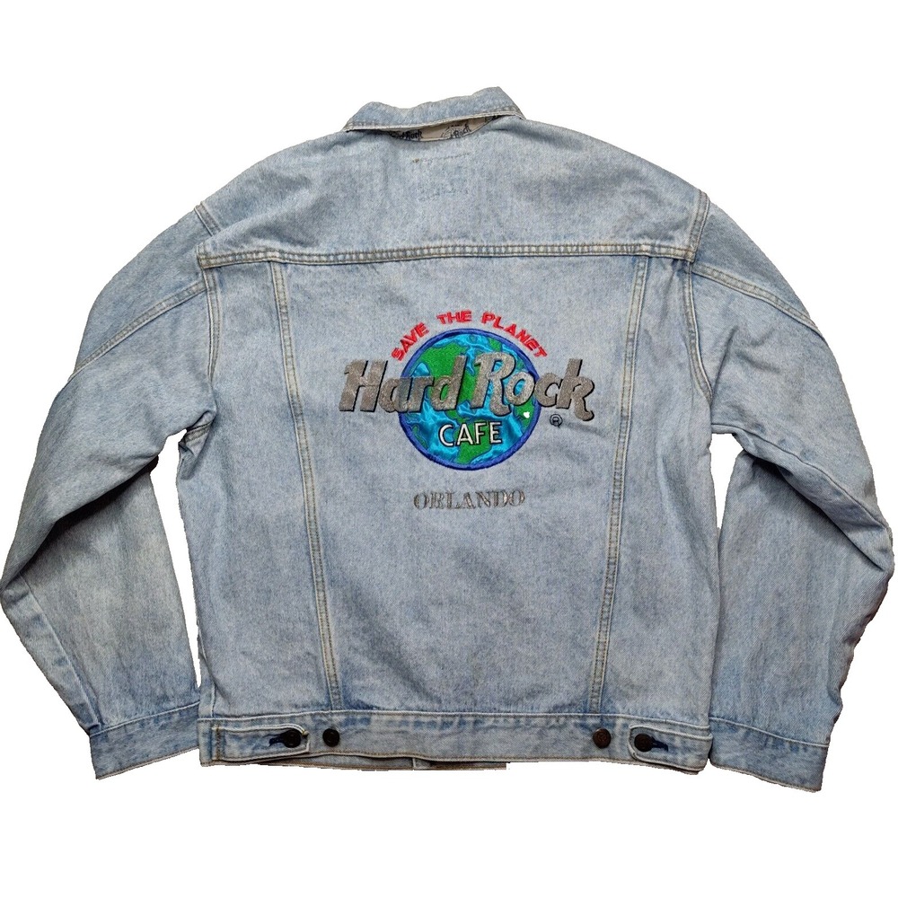 VTG HARD ROCK CAFE ORLANDO Save The Planet Men Medium Embroidered Trucker Jacket